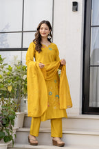 Sunlit Mustard Embroidered Kurta Set with Sequined Dupatta
