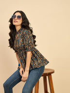 Women Ethnic Printed Mandarin Collar Cotton Top