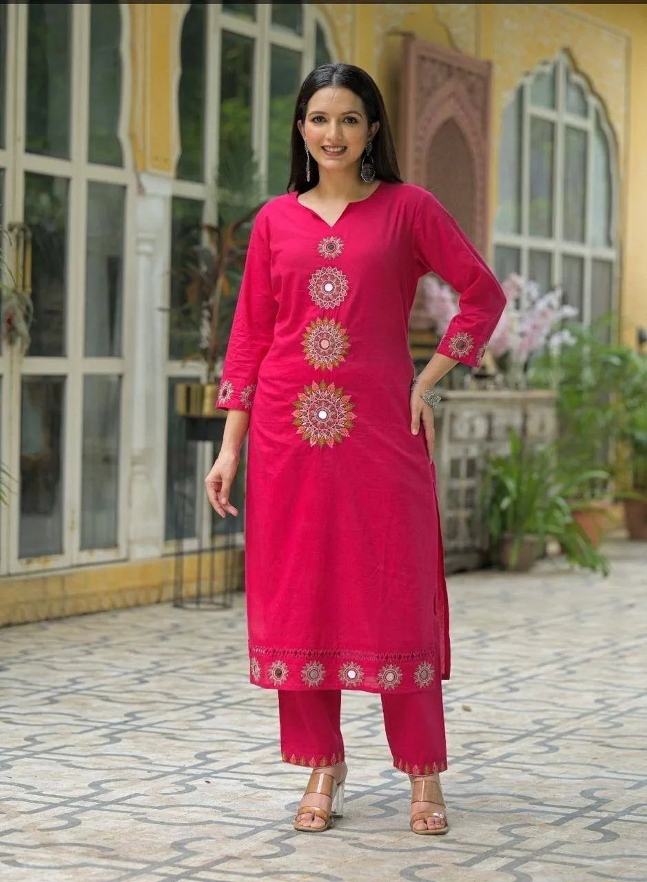 Beautiful Pure Cotton Kurta and pant With Duppata Set For Women's