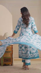 Blue  Embroidered Kurta Set with Dupatta