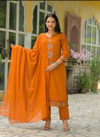Beautiful Pure Cotton Kurta and pant With Duppata Set For Women's